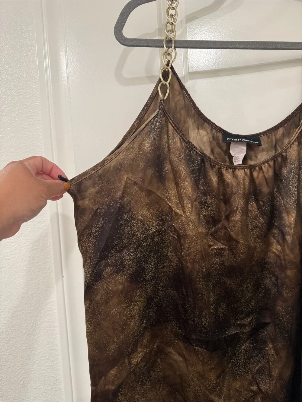 Arianne Metallic Brown Satin Camisole with Gold Chain Straps